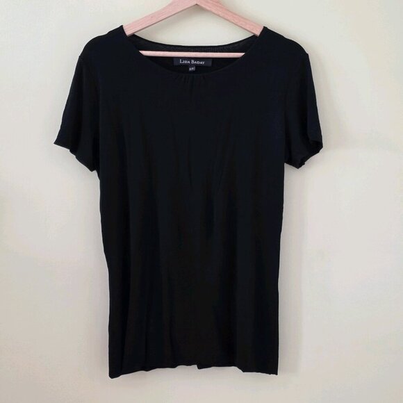 Lida Baday Top Women XL Black SS Round Neck Monochrome Office Goth Minimalist - Picture 12 of 13